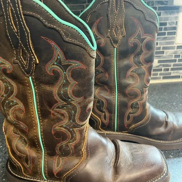 Justin Cowboy Cowgirl  Boots Women Girls Size 9, Brown leather - Picture 8 of 14